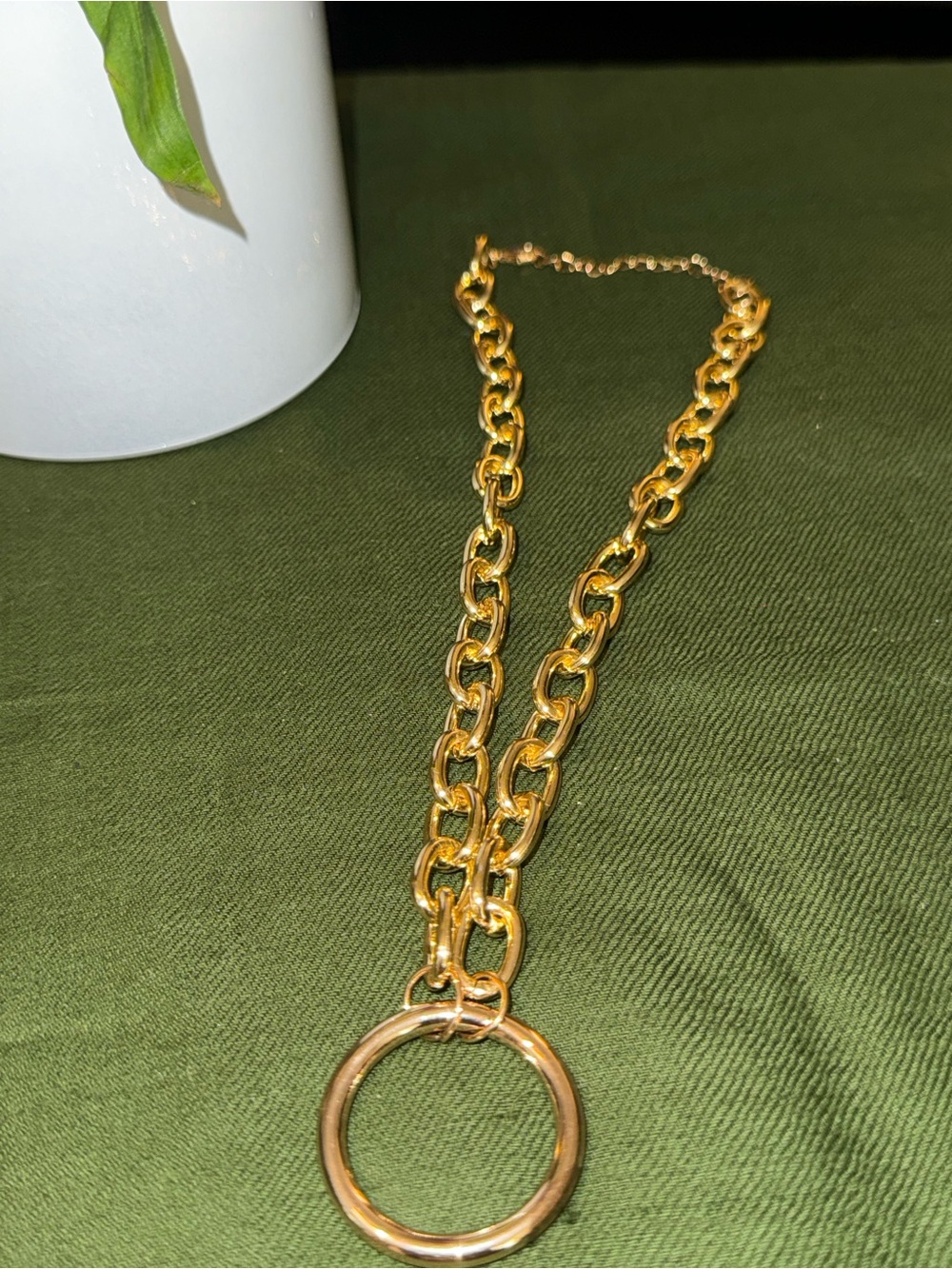 Gold Chain Link Necklace with Circle Pendant - Women Jewelry